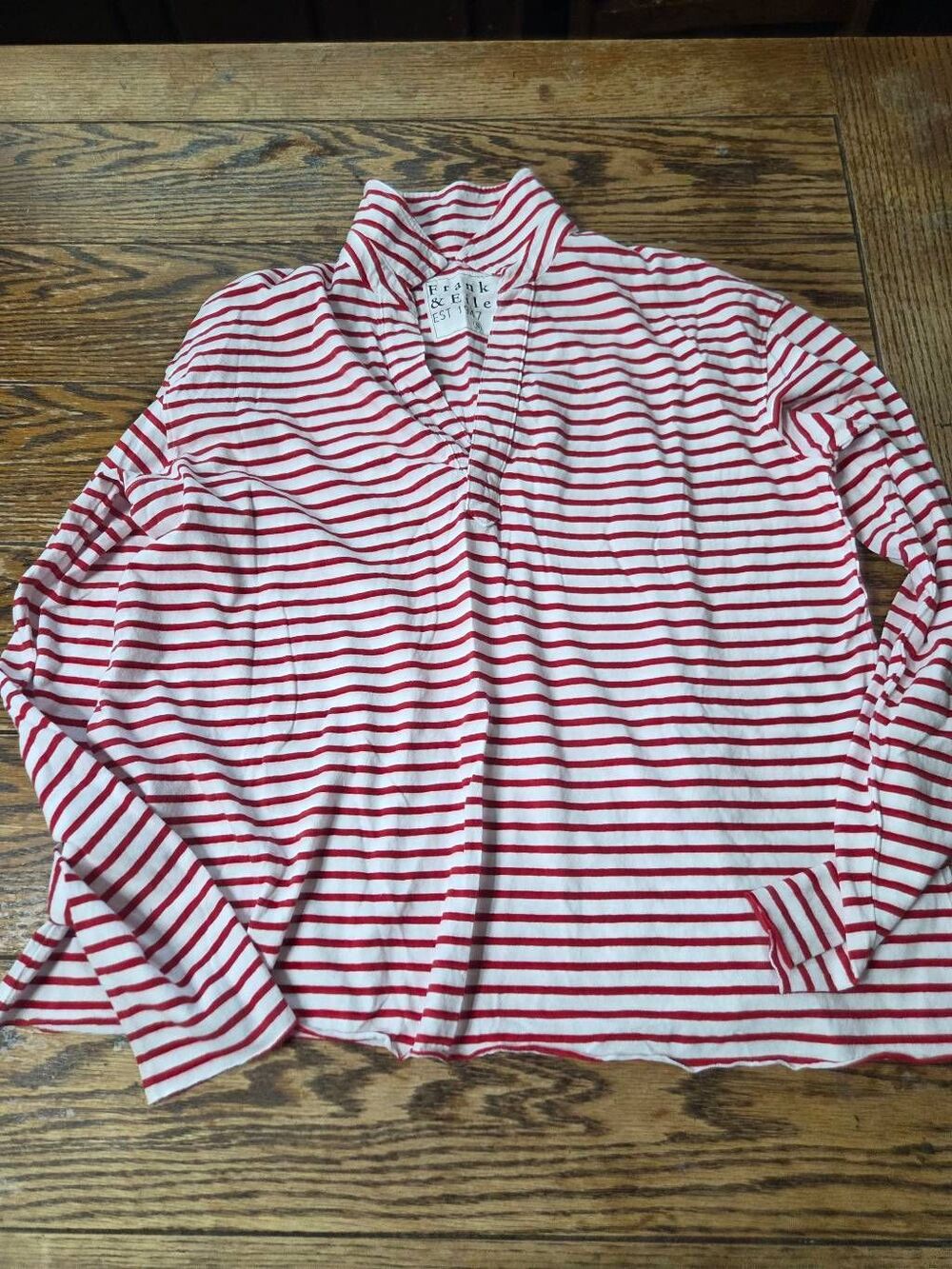 Frank & Eileen Patrick Popover Henley Long Sleeve Sailor Stripe Red &White Sz S - Picture 2 of 5